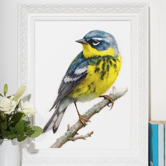 Watercolor Magnolia Warbler Bird Portrait Wall Art Print Poster , Unframed - Picture 7 of 7